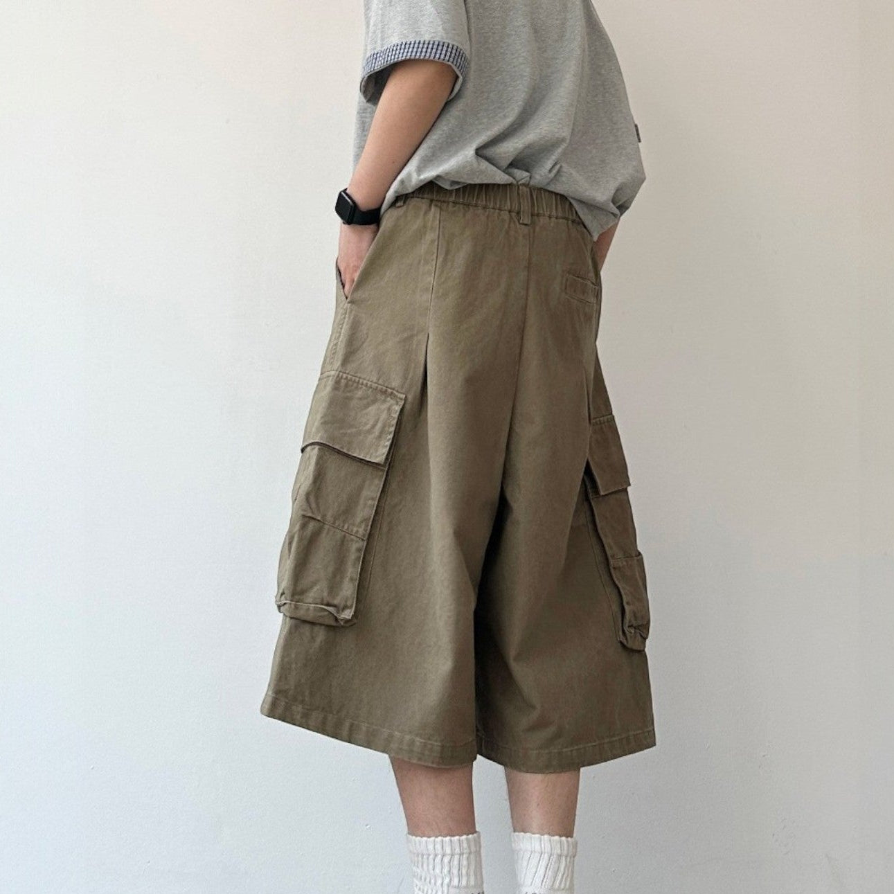 Multi Pocket Relaxed Cargo Half Pants N1089