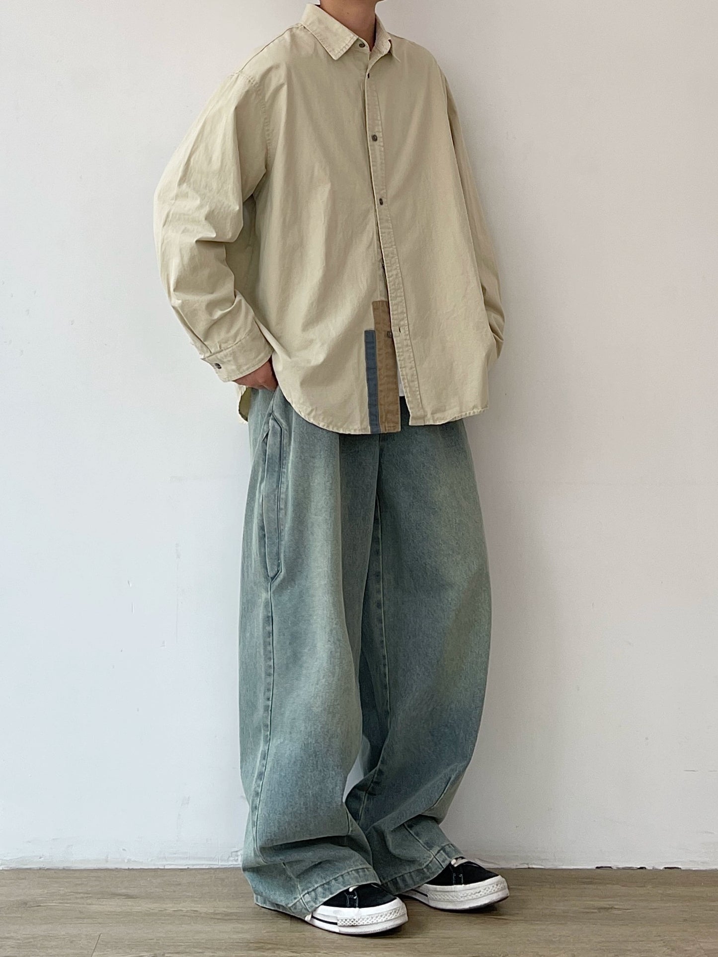 Retro Splice Long-Sleeve Casual Shirt N0630