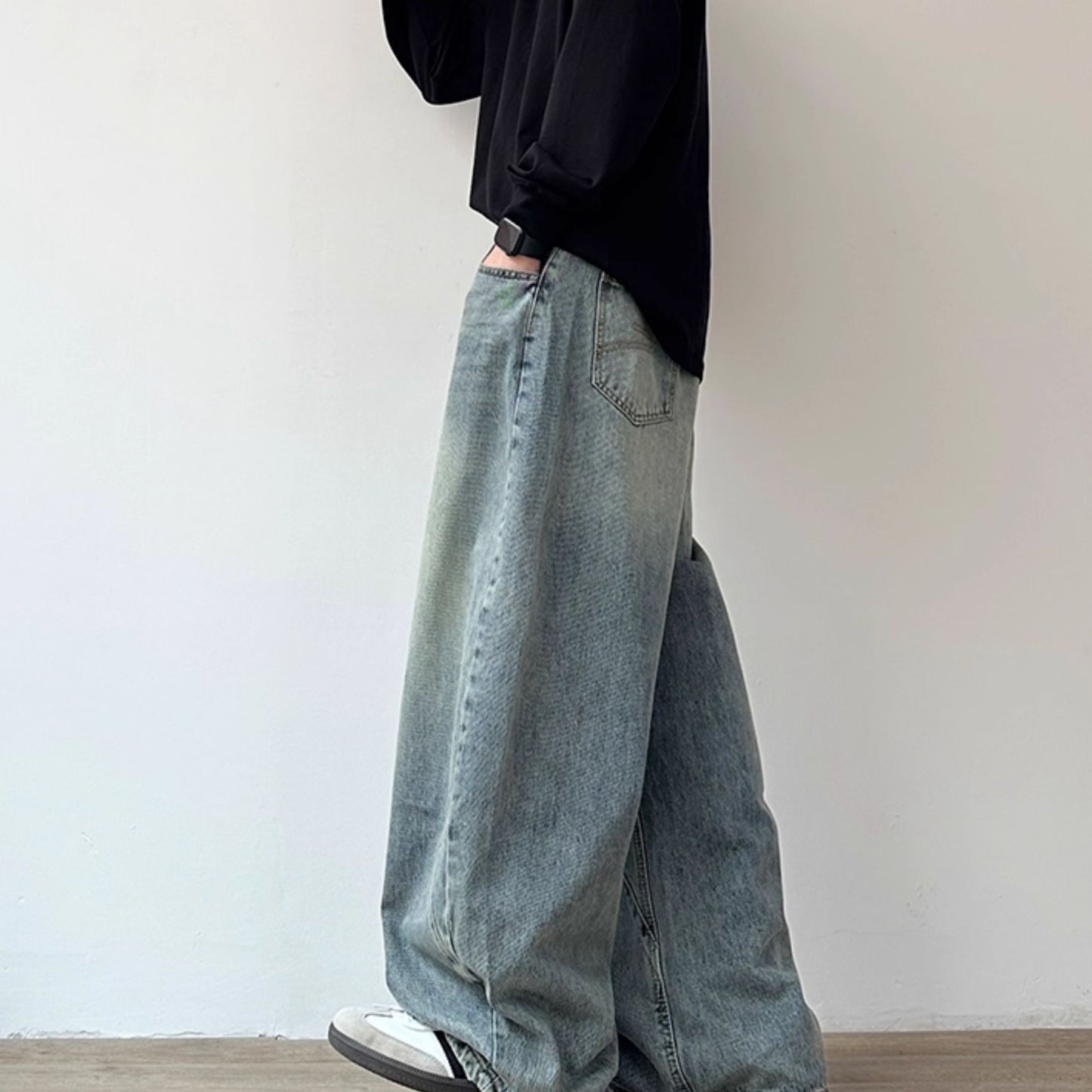 Vintage Wash Wide Denim Pants N0965