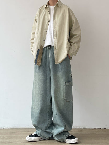 Wide Silhouette Denim Cargo Loose Pants N0628