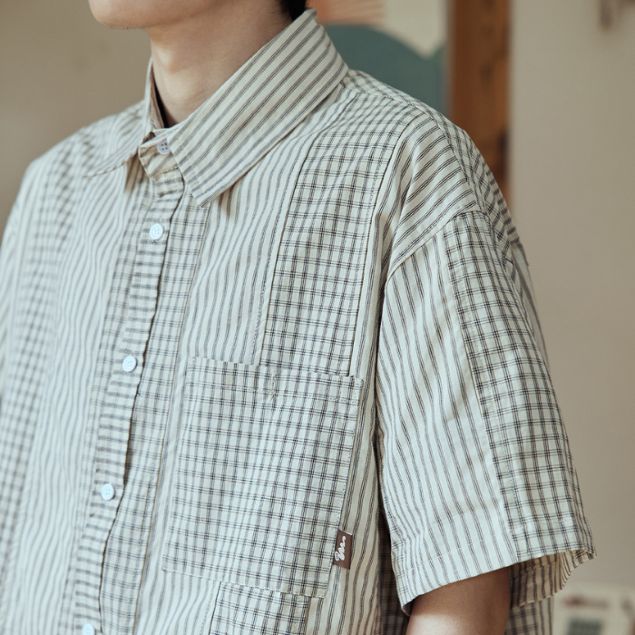 Striped Plaid Short-sleeved Shirt N0224