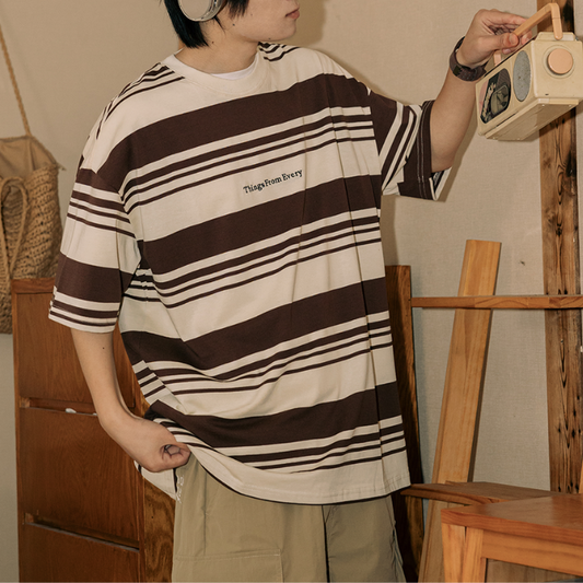 Striped Contrast Short-sleeved Loose T-shirt N0237