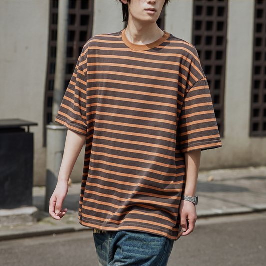 Simple Striped Short-sleeved Loose T-shirt N0230