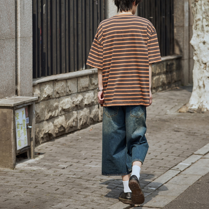 Simple Striped Short-sleeved Loose T-shirt N0230