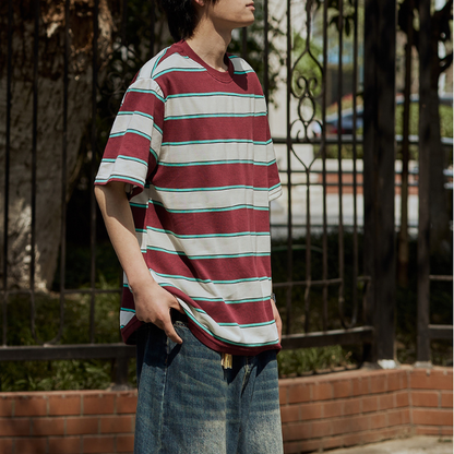 Round Neck Striped Short-sleeved T-shirt N0232