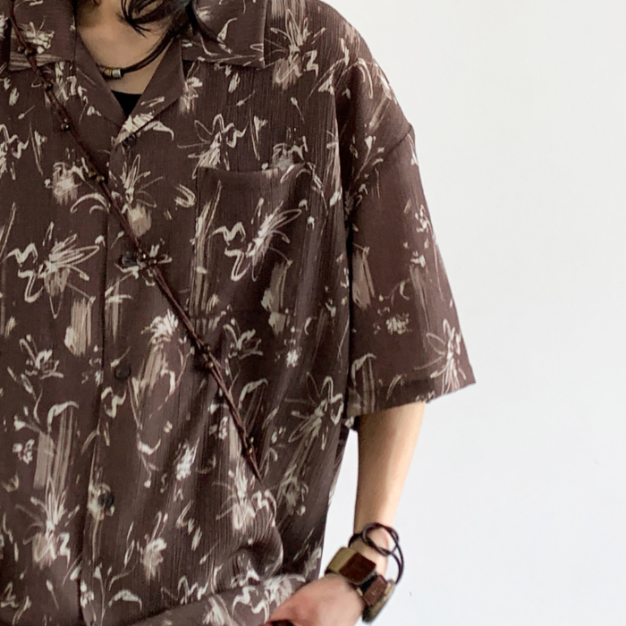 Cuban Collar Printed Short-sleeved Shirt N0263