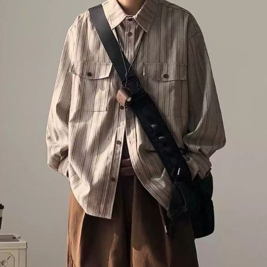 Loose Striped Long Sleeve Shirt N0457