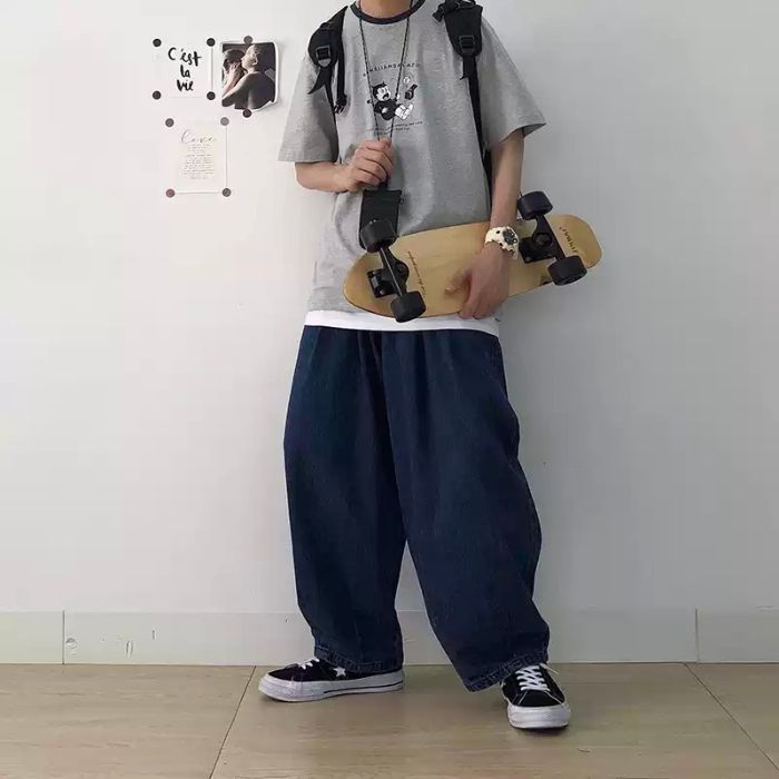 Elastic Waist Straight Loose Jeans N0459