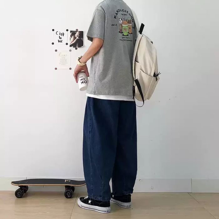 Elastic Waist Straight Loose Jeans N0459