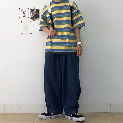 Elastic Waist Straight Loose Jeans N0459