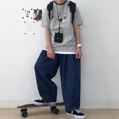 Elastic Waist Straight Loose Jeans N0459