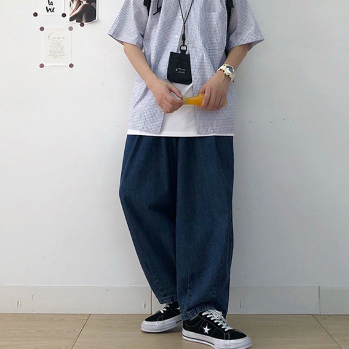 Elastic Waist Straight Loose Jeans N0459