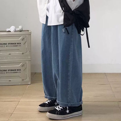 Elastic Waist Straight Wide-leg Jeans  N0460