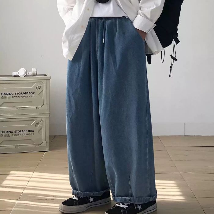 Elastic Waist Straight Wide-leg Jeans  N0460