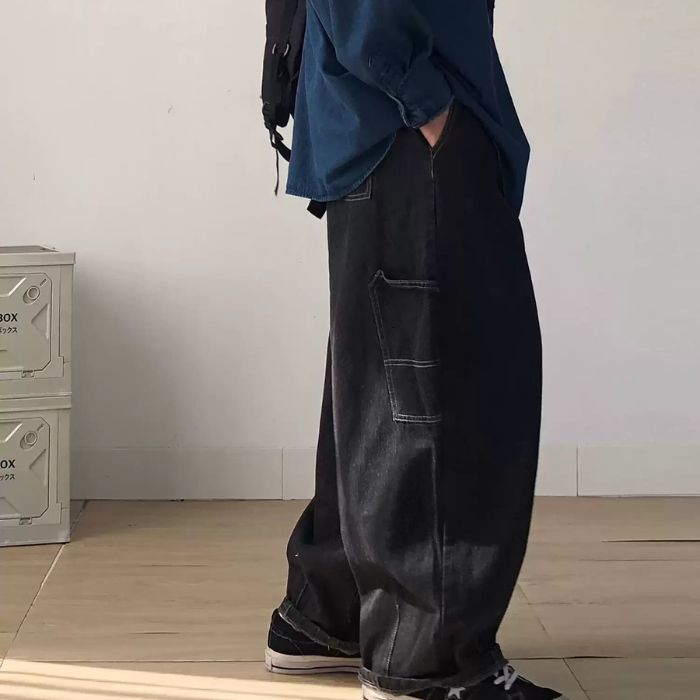 Elastic Waist Straight Wide-leg Jeans  N0460