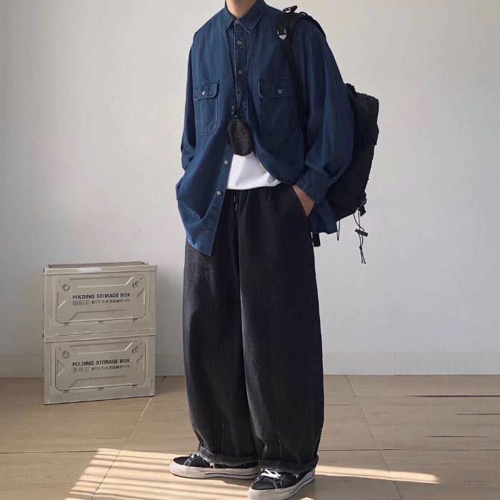 Elastic Waist Straight Wide-leg Jeans  N0460