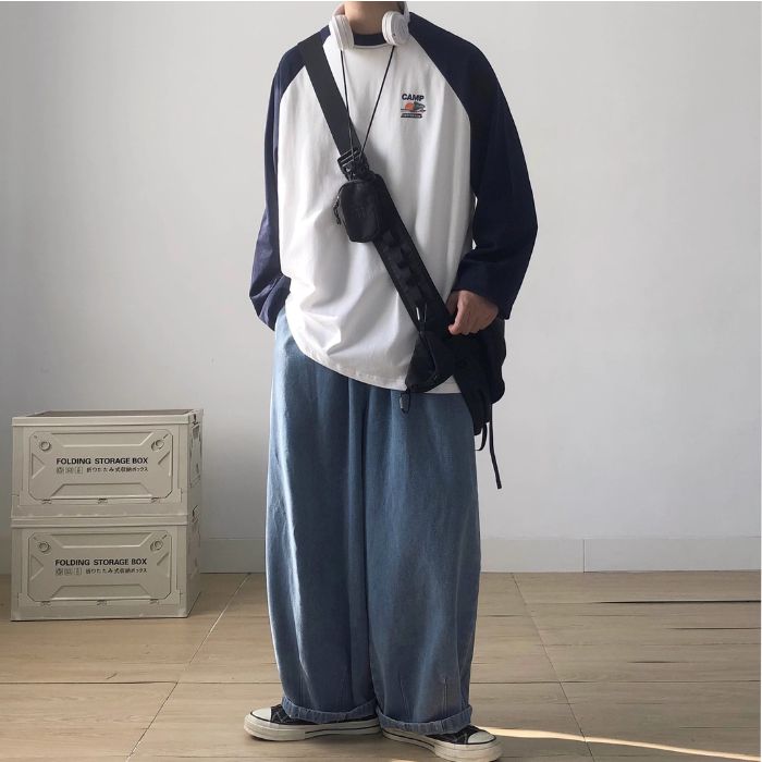 Elastic Waist Straight Wide-leg Jeans  N0460