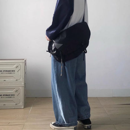 Elastic Waist Straight Wide-leg Jeans  N0460