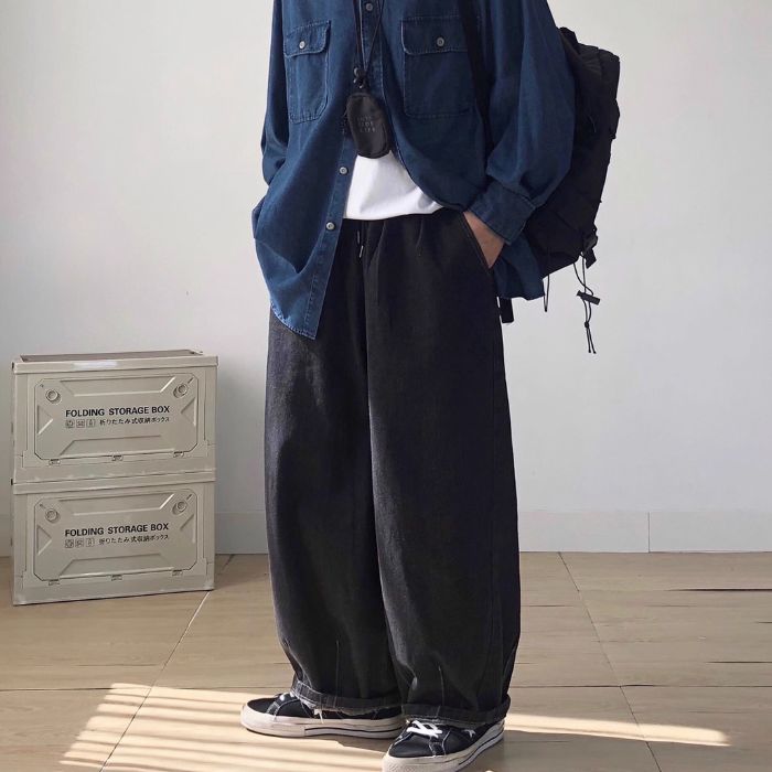 Elastic Waist Straight Wide-leg Jeans  N0460