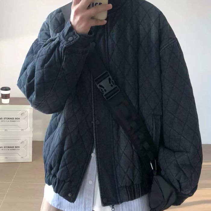 Denim Stand Collar Diamond Jacket N0467