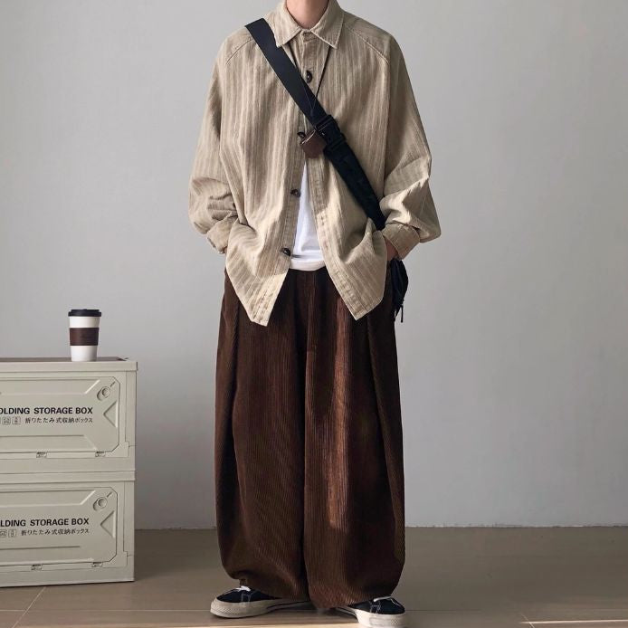 Corduroy Striped Long Shirt N0477