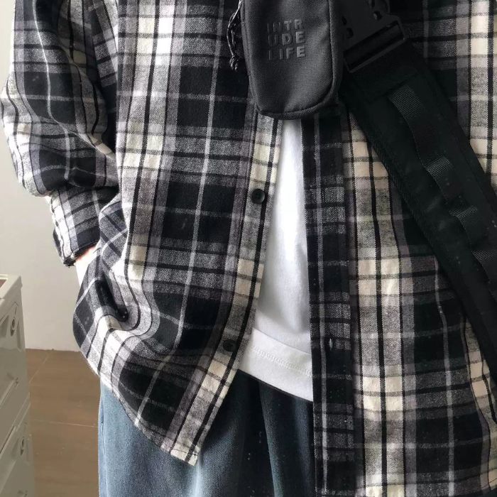 Loose Plaid Long Sleeves Shirt N0480