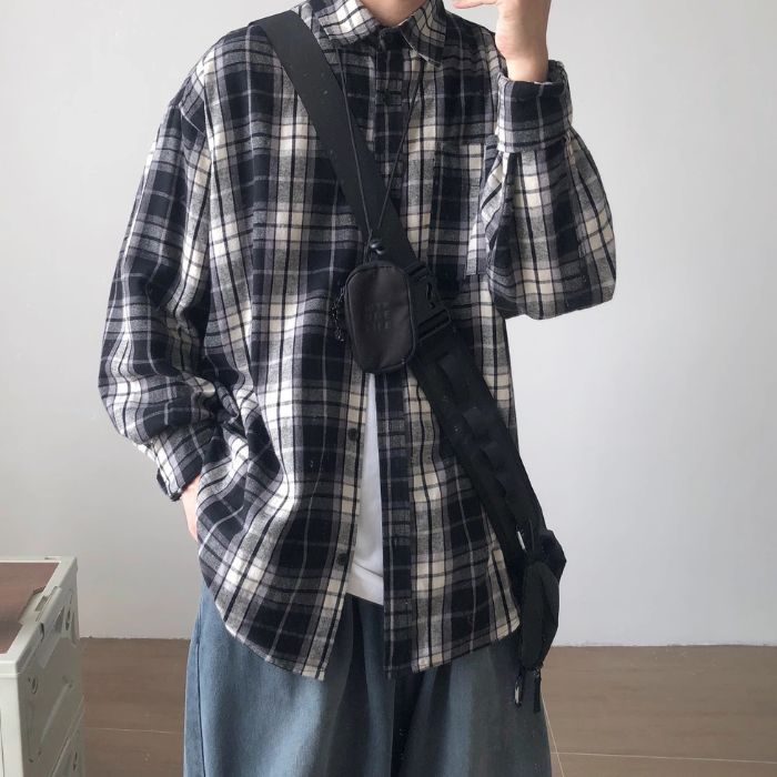 Loose Plaid Long Sleeves Shirt N0480