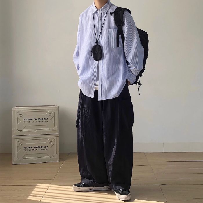 Striped Loose Long Sleeve Shirt N0505