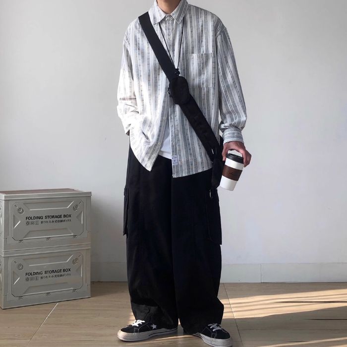 Striped Loose Long Sleeve Shirt N0513