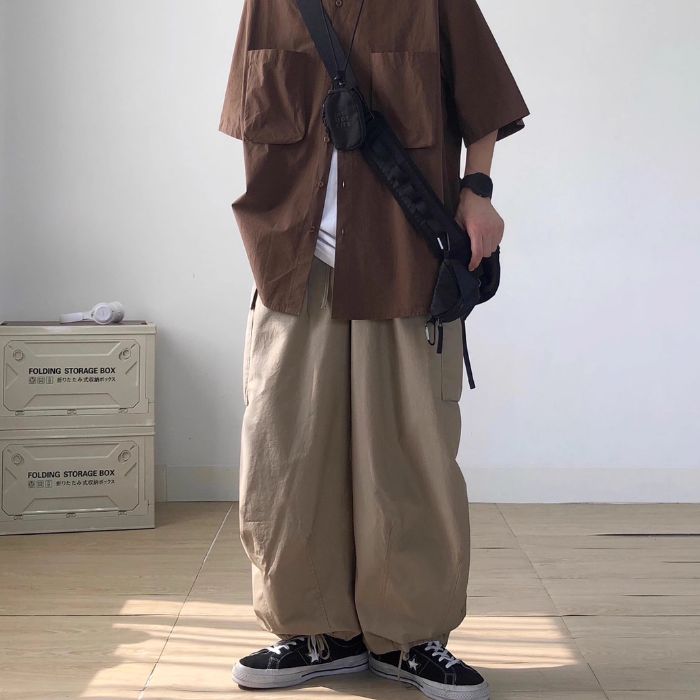 Cuffed Casual Wide Leg Long Pants N0521