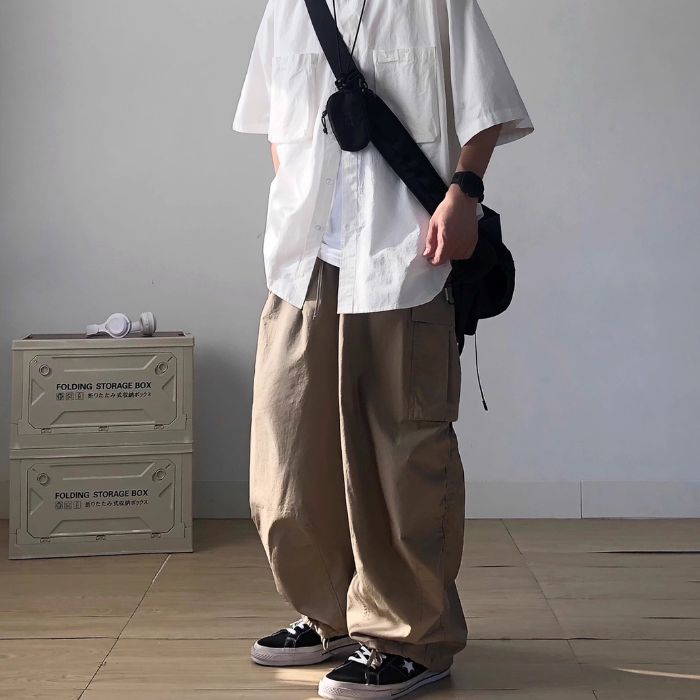 Cuffed Casual Wide Leg Long Pants N0521