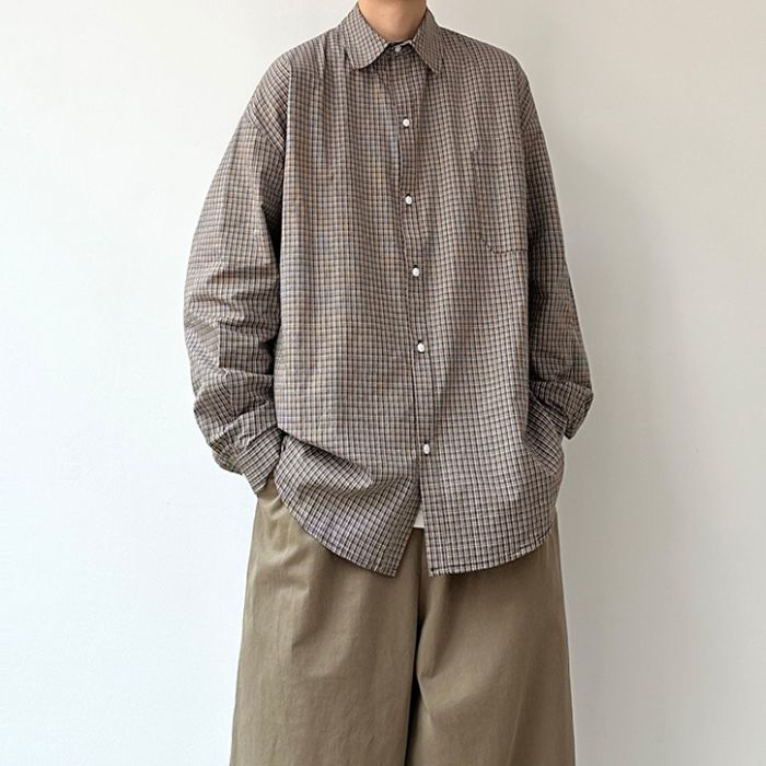 Loose Plaid Long-sleeved Shirt N0527