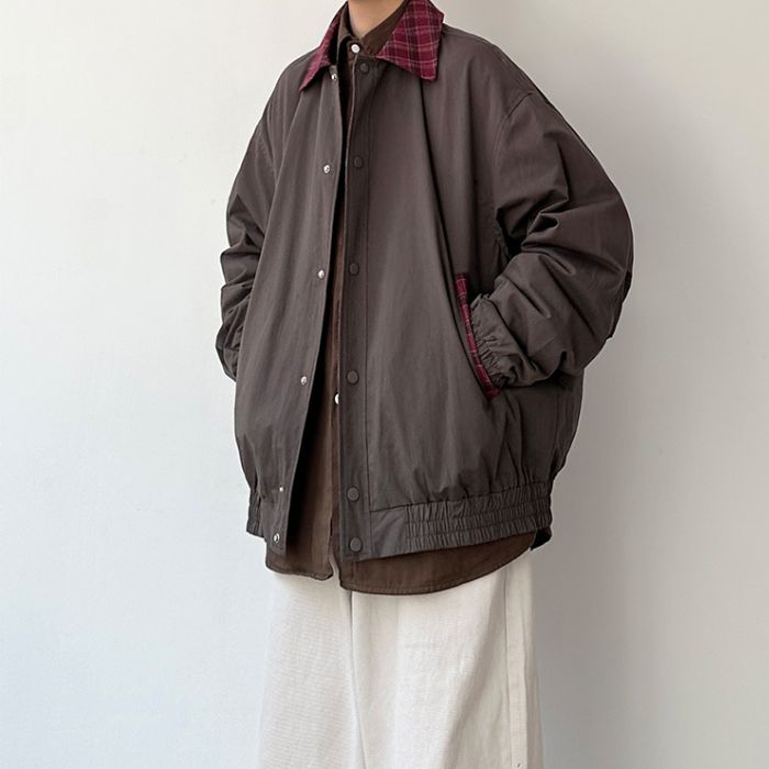 Contrast Plaid Lapel Jacket N0532