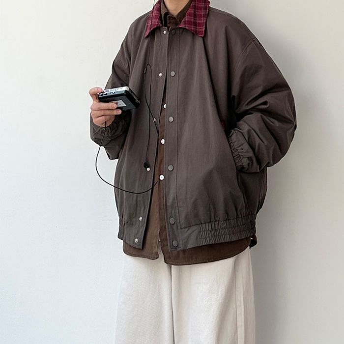 Contrast Plaid Lapel Jacket N0532