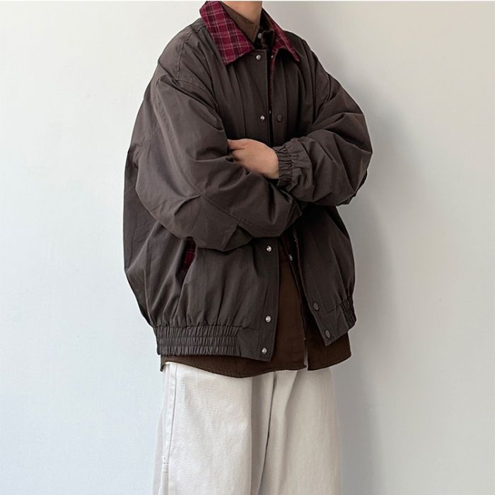 Contrast Plaid Lapel Jacket N0532