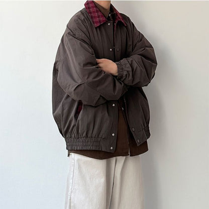 Contrast Plaid Lapel Jacket N0532