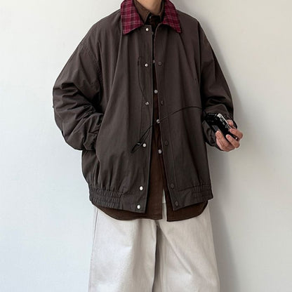 Contrast Plaid Lapel Jacket N0532