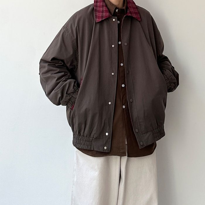 Contrast Plaid Lapel Jacket N0532