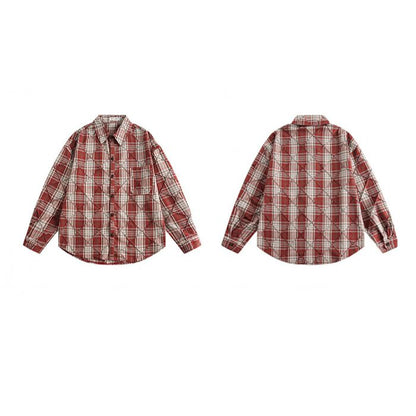 Loose Casual Cotton Plaid Shirt N0544