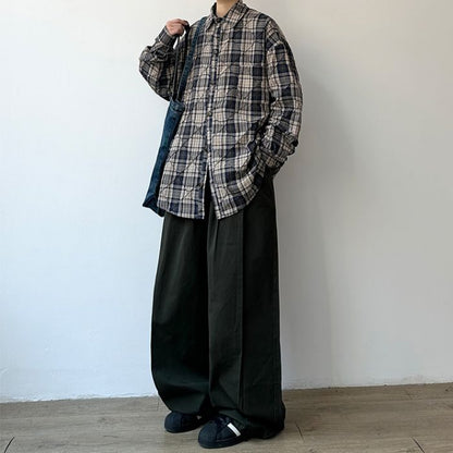 Loose Casual Cotton Plaid Shirt N0544