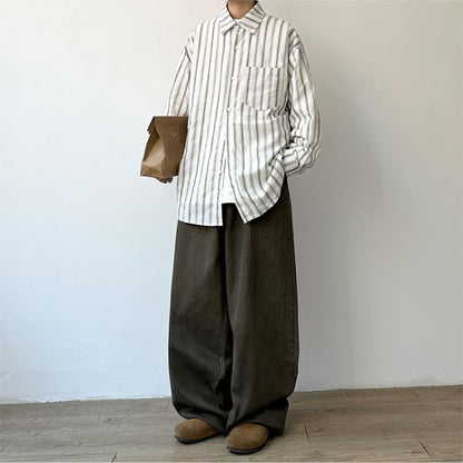 Simple Loose Long-sleeved Striped Shirt N0550