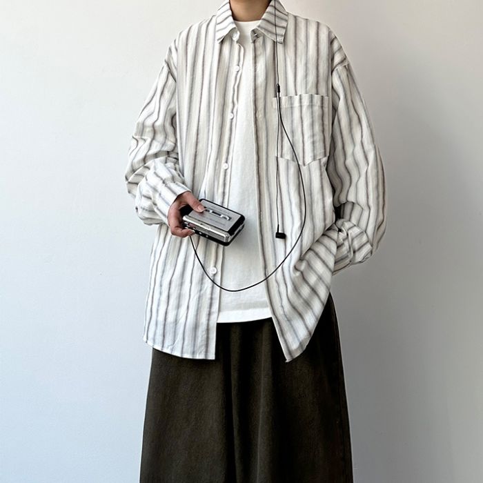 Simple Loose Long-sleeved Striped Shirt N0550