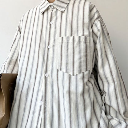 Simple Loose Long-sleeved Striped Shirt N0550