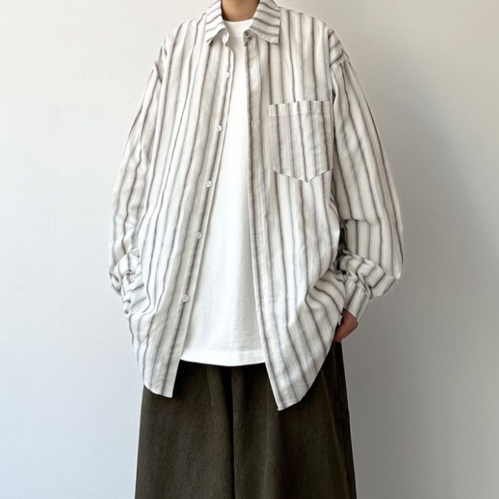Simple Loose Long-sleeved Striped Shirt N0550