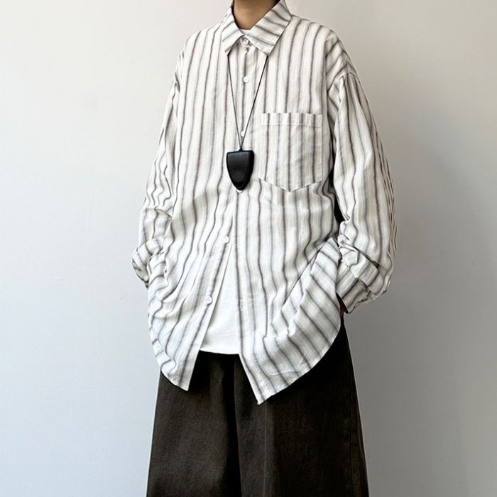 Simple Loose Long-sleeved Striped Shirt N0550