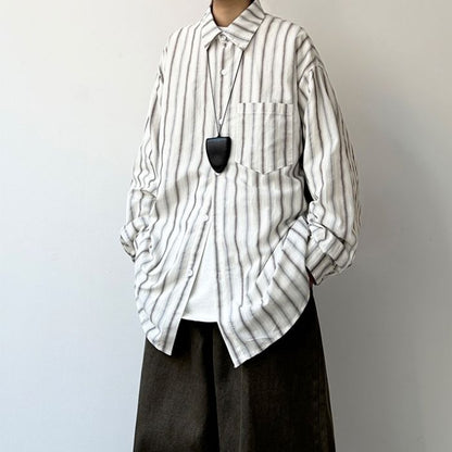 Simple Loose Long-sleeved Striped Shirt N0550