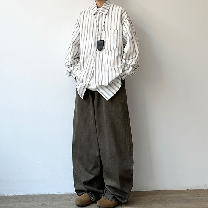 Simple Loose Long-sleeved Striped Shirt N0550