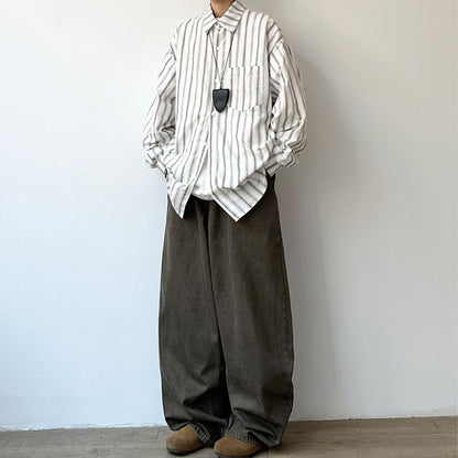 Simple Loose Long-sleeved Striped Shirt N0550