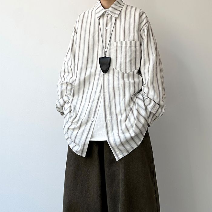 Simple Loose Long-sleeved Striped Shirt N0550