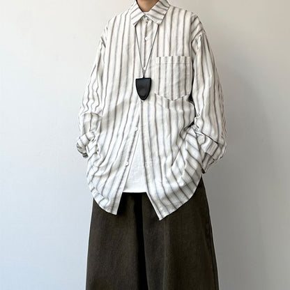 Simple Loose Long-sleeved Striped Shirt N0550